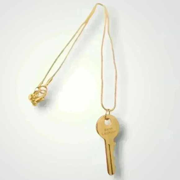 Saint Laurent Gold Key Engraved Logo Pendant Necklace - Picture 5 of 15